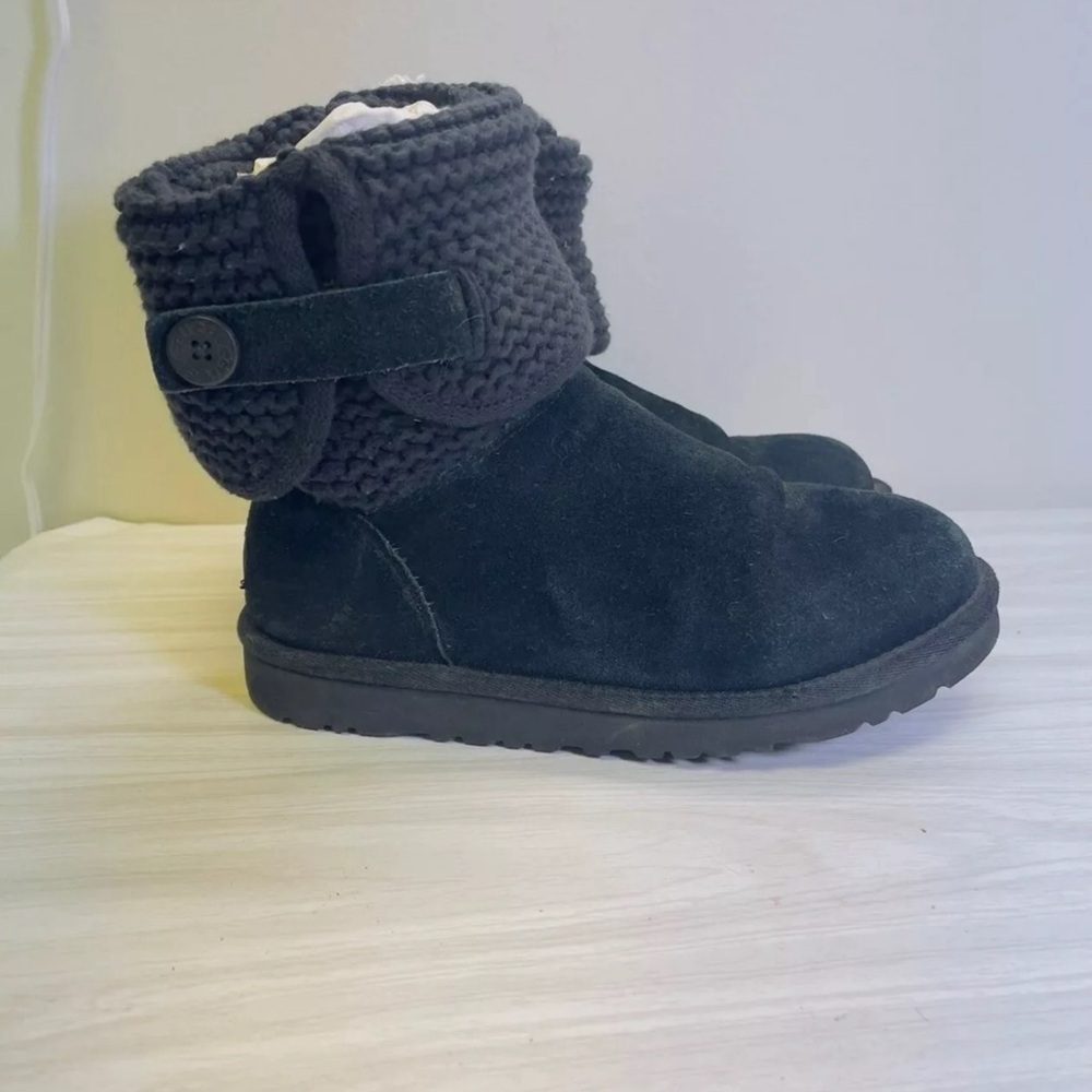 UGG #1013859Y Shania Black Knit Suede Womens Suede Sweater Boots 6